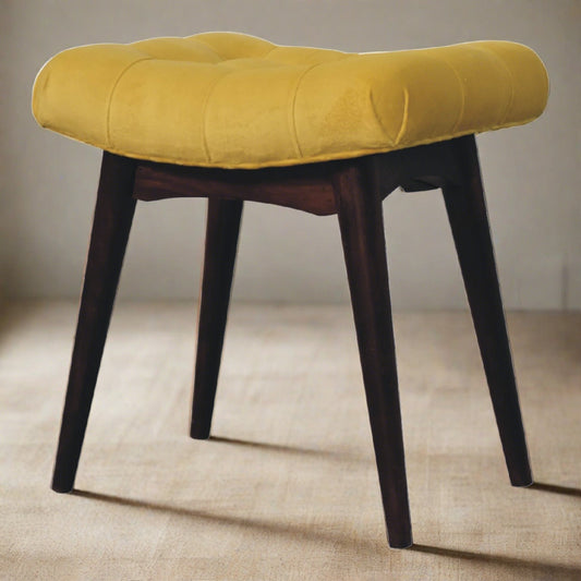 Nordic-Style Mustard Velvet Bench - Solid Mango Wood Legs | UK Furniture Store