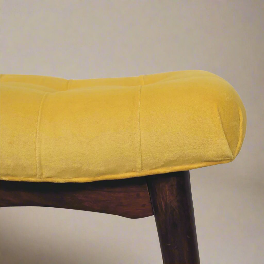 Nordic-Style Mustard Velvet Bench - Solid Mango Wood Legs | UK Furniture Store