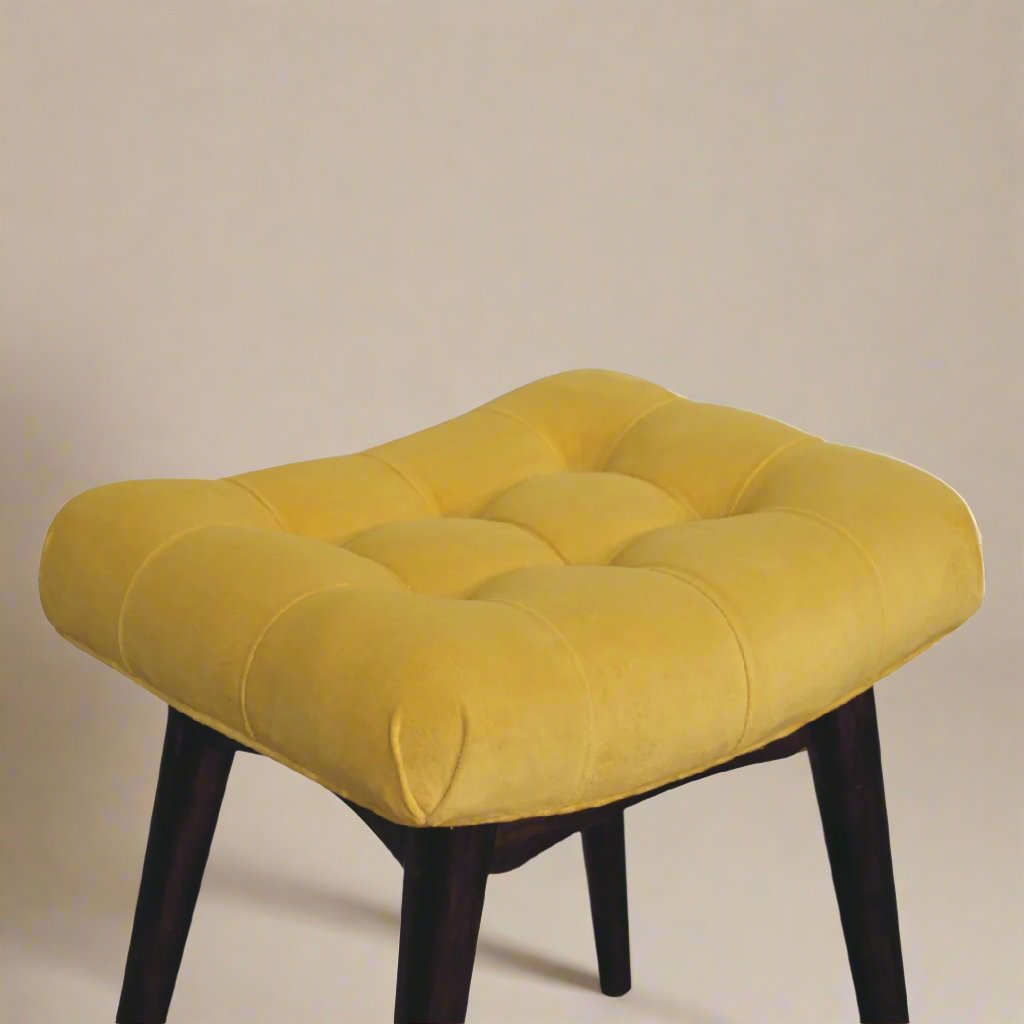 Nordic-Style Mustard Velvet Bench - Solid Mango Wood Legs | UK Furniture Store