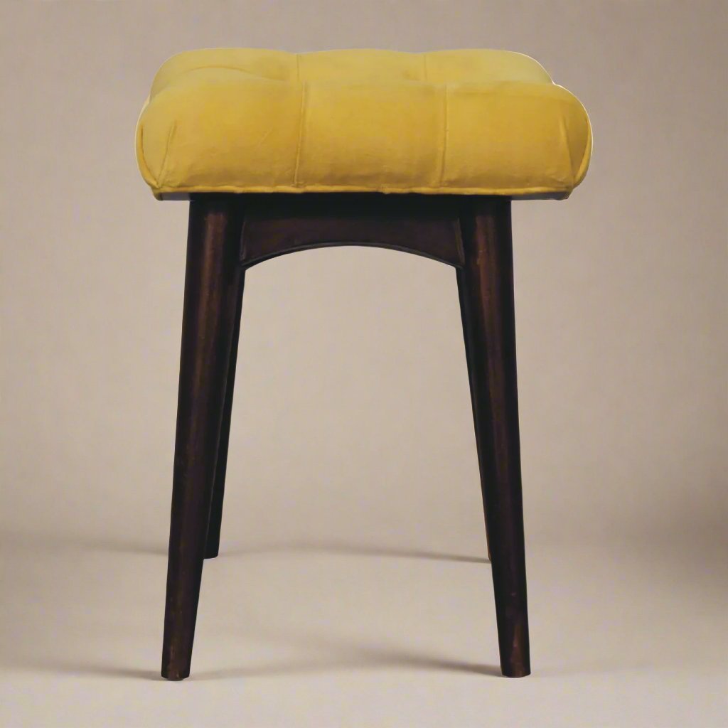 Nordic-Style Mustard Velvet Bench - Solid Mango Wood Legs | UK Furniture Store