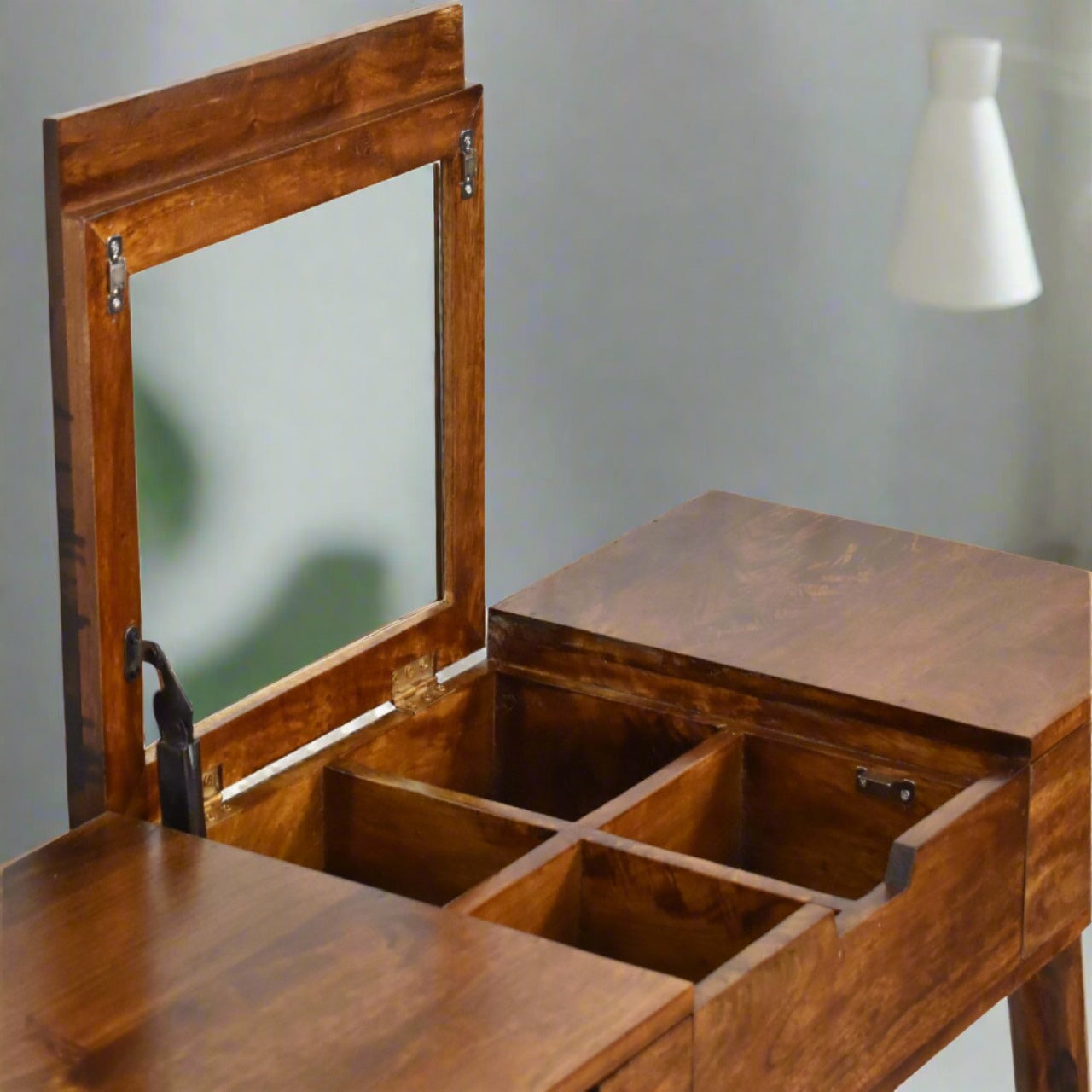 Makeup table with storage compartments