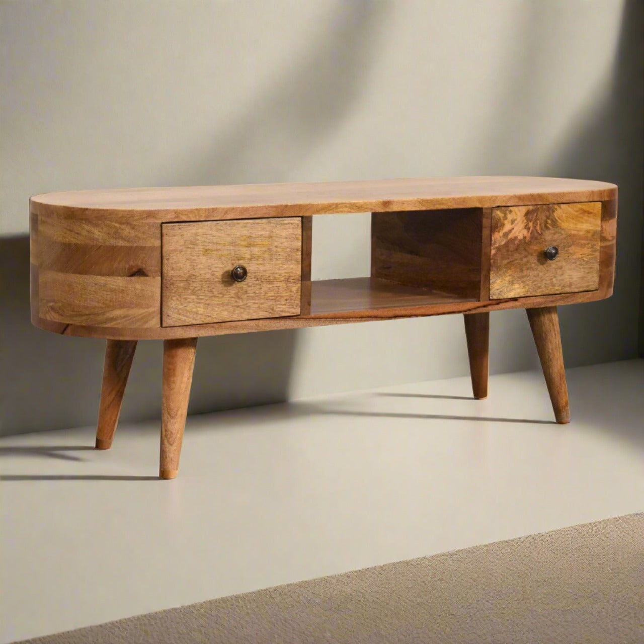 Solid mango wood media console