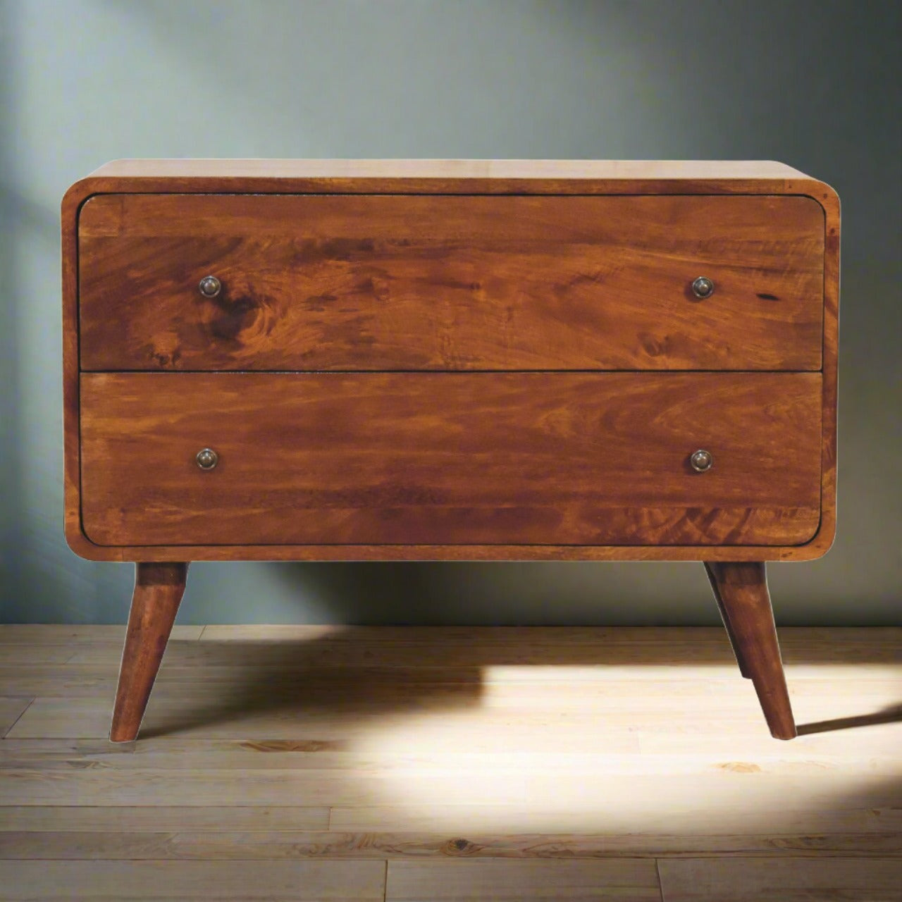 2 Drawer Curved Chestnut Chest of Drawers