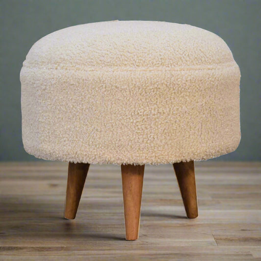 Cream Boucle Rounded Footstool