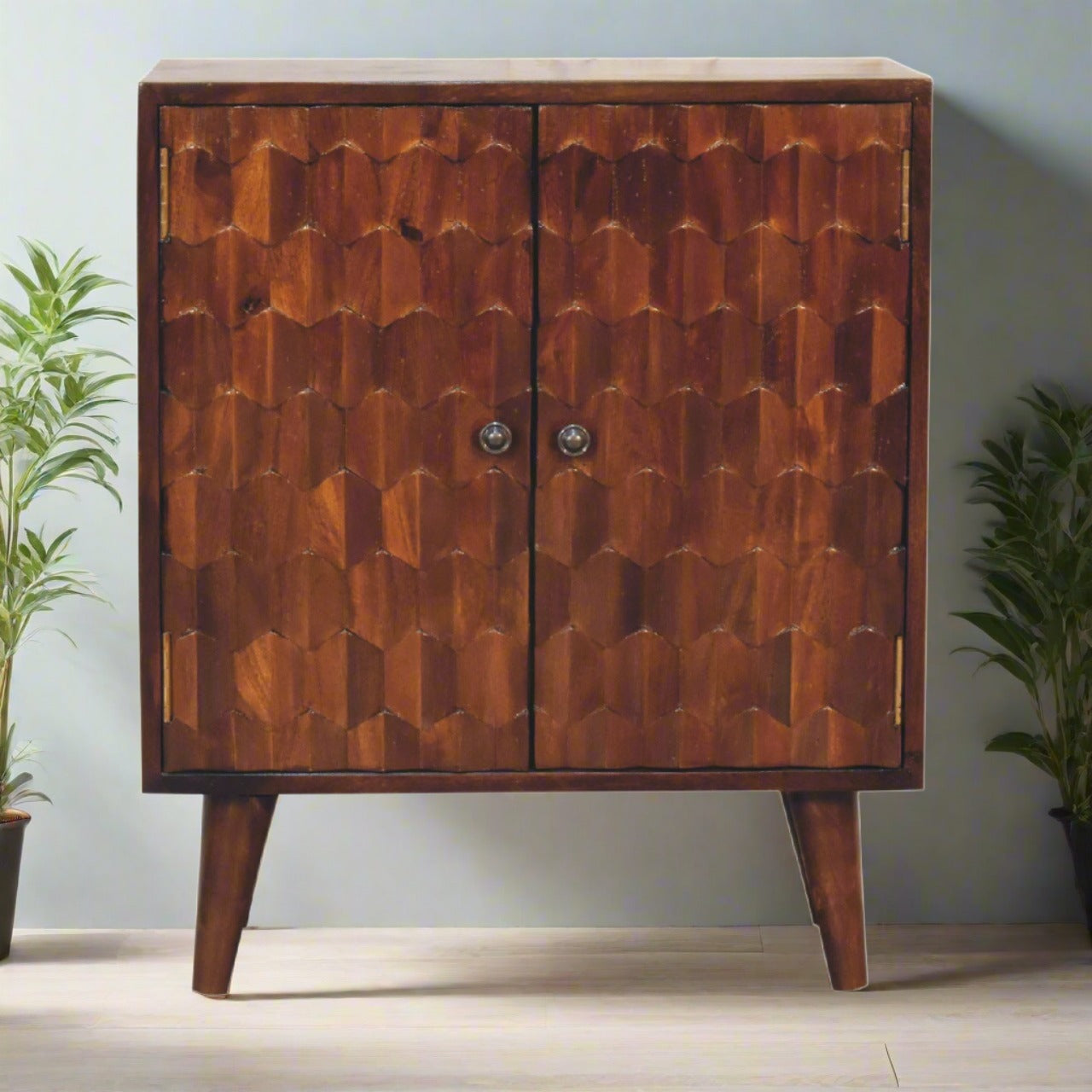 Chestnut Pineapple Carved Cabinet