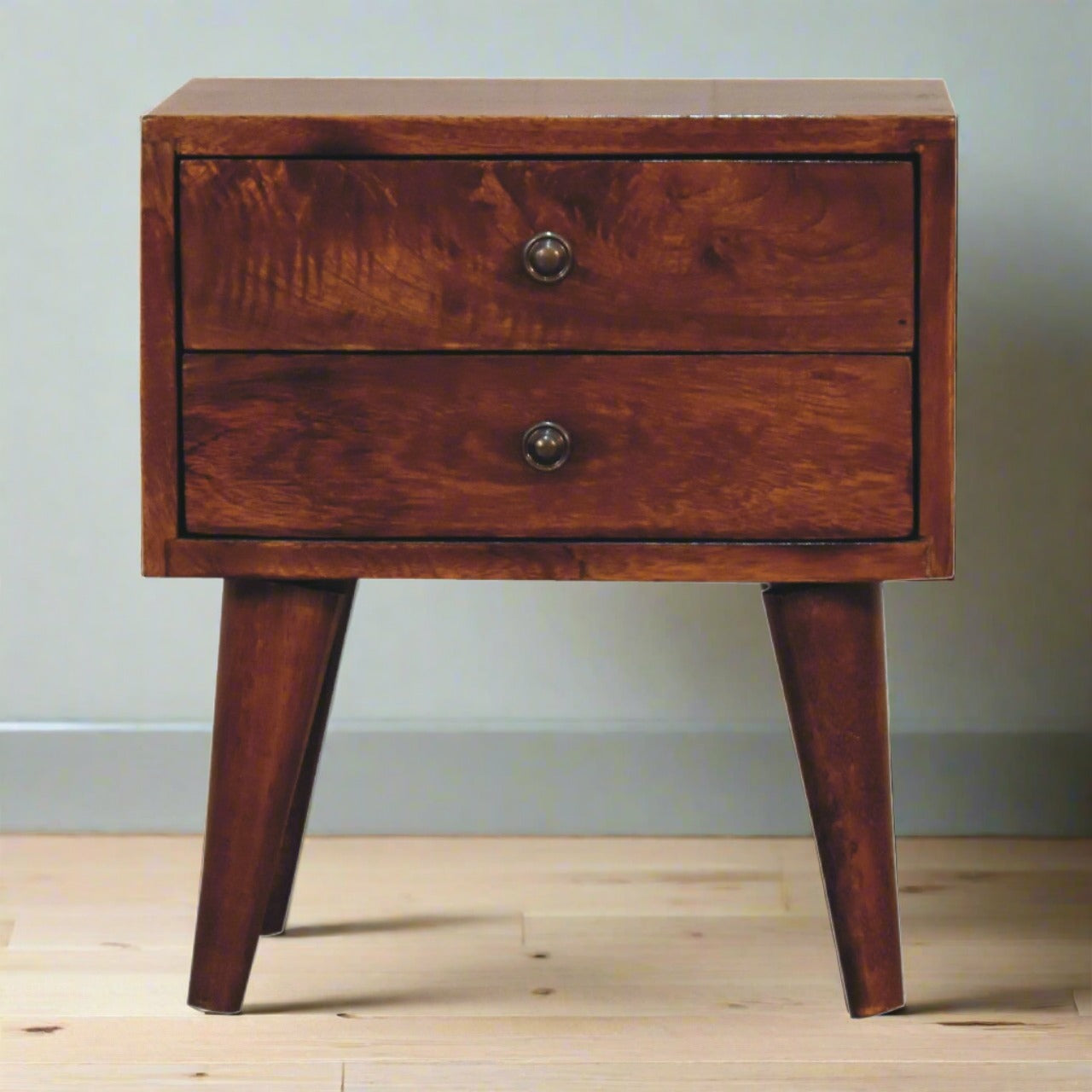 Mini Chestnut Modern Bedside with 2 Drawers