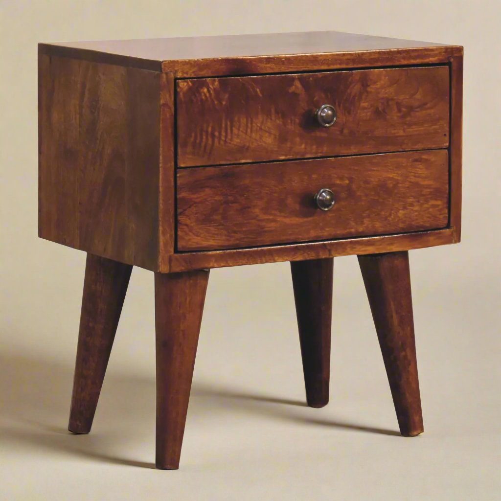 Mini Chestnut Modern Bedside with 2 Drawers