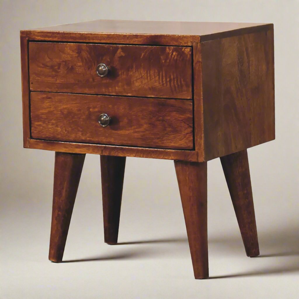 Mini Chestnut Modern Bedside with 2 Drawers