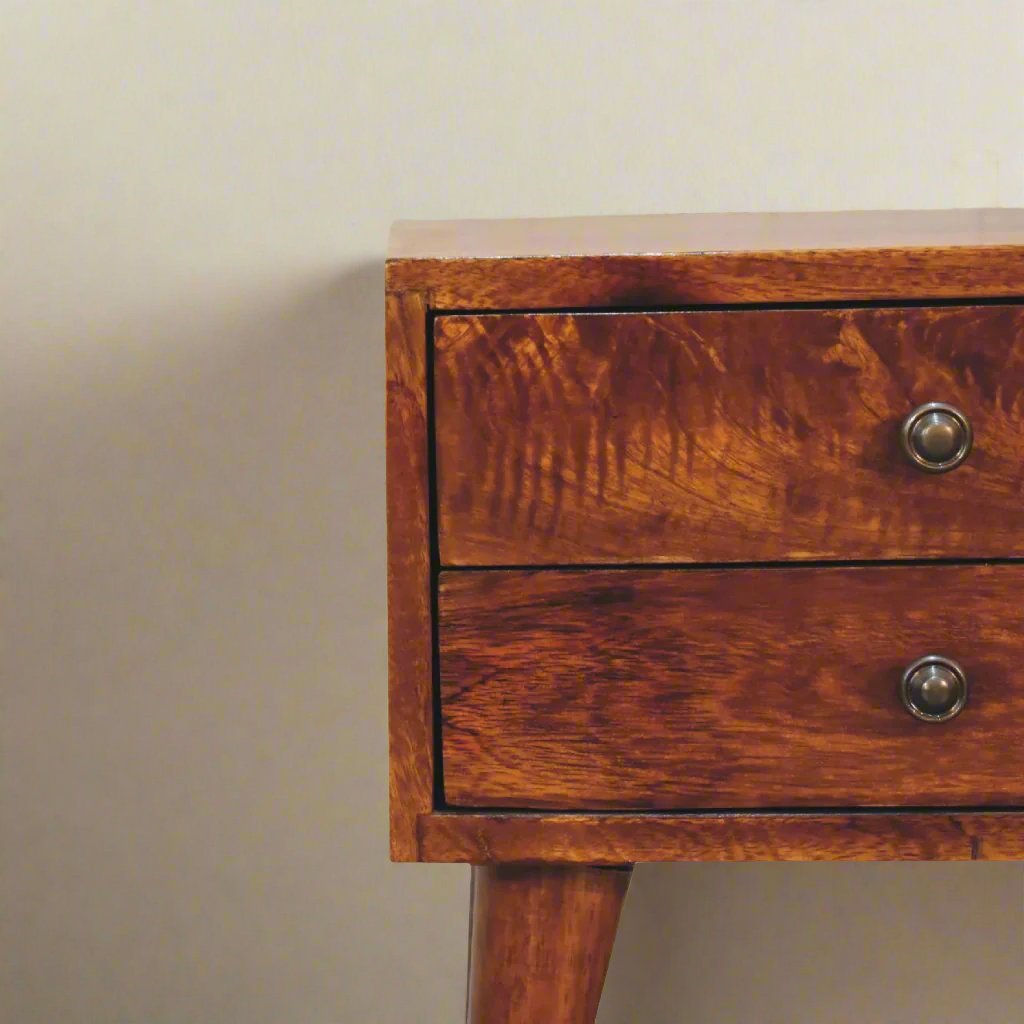 Mini Chestnut Modern Bedside with 2 Drawers