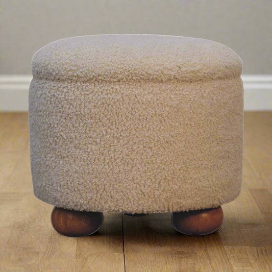 Cream Boucle Storage Footstool