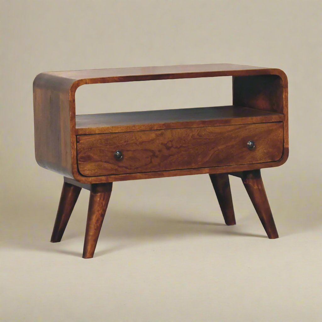 Mini Chestnut Curved Media Unit