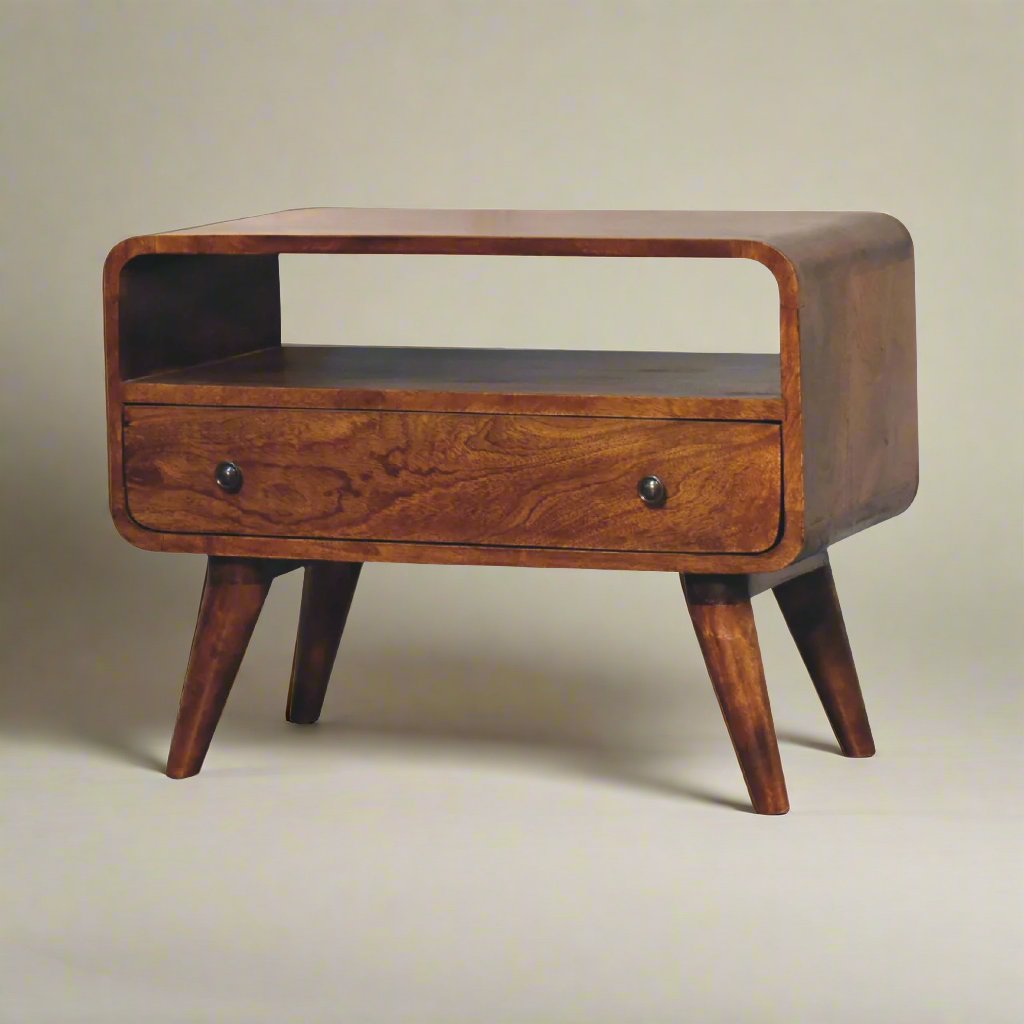 Mini Chestnut Curved Media Unit