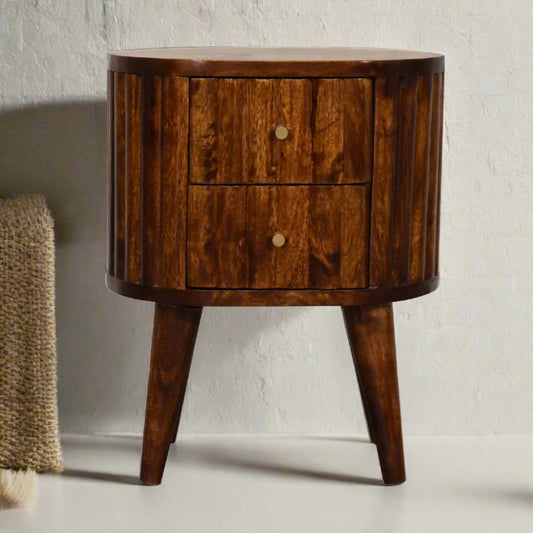 Stripe Chestnut Rounded Bedside with 2 Drawers