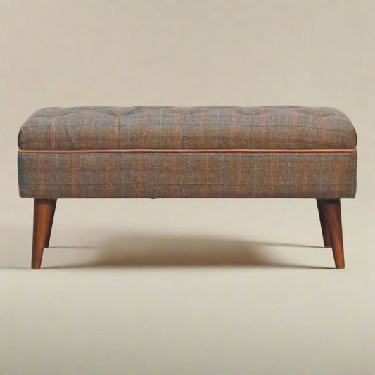 Chic Upholstered Bench with Multi-Tweed Fabric and Solid Mango Wood Legs