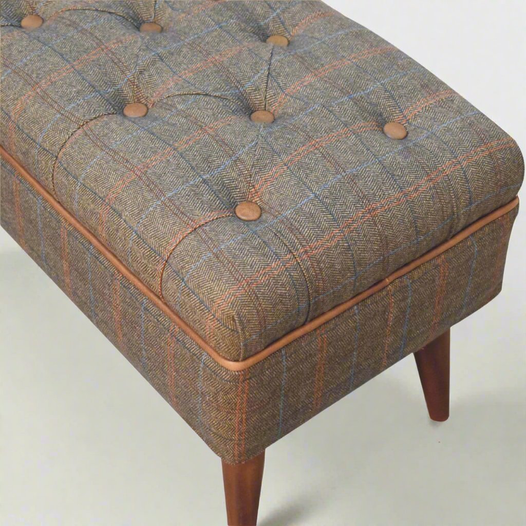 Chic Upholstered Bench with Multi-Tweed Fabric and Solid Mango Wood Legs