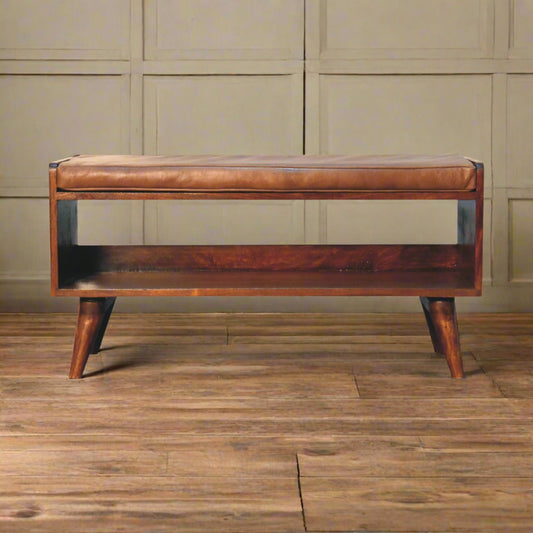 Chestnut Bench with Brown Leather Seatpad