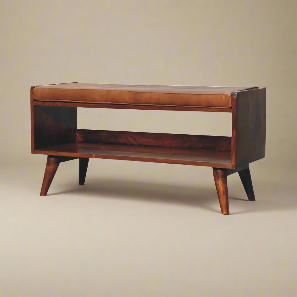 Chestnut Bench with Brown Leather Seatpad