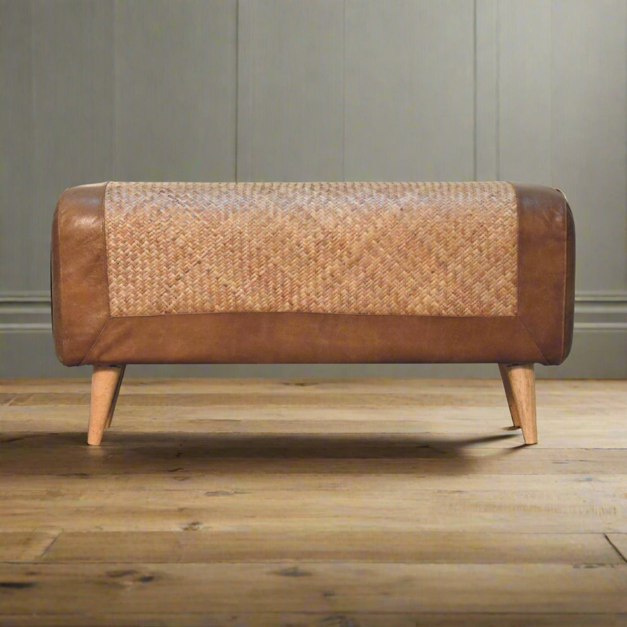 Large Seagrass Buffalo Hide Nordic Bench