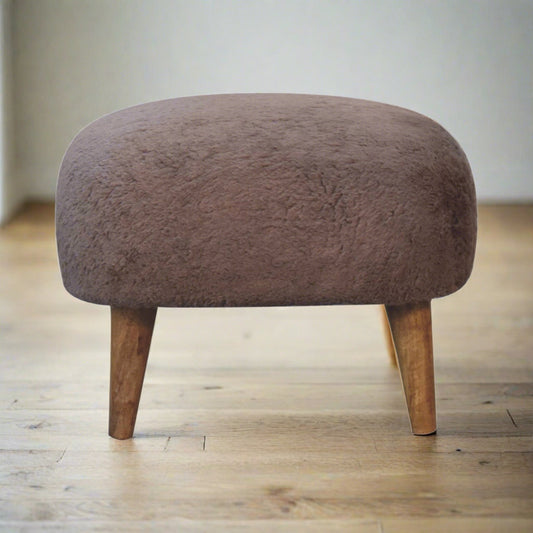 Mocha Faux Fur Square Stool