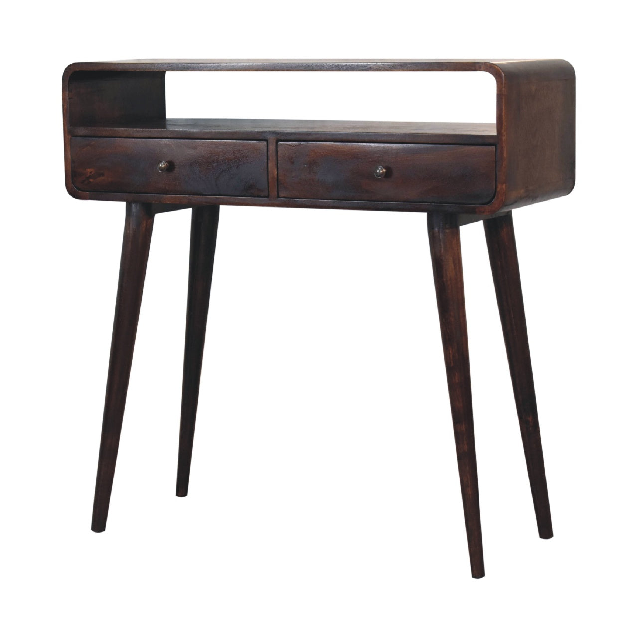 Curved Light Walnut Console Table with Drawers