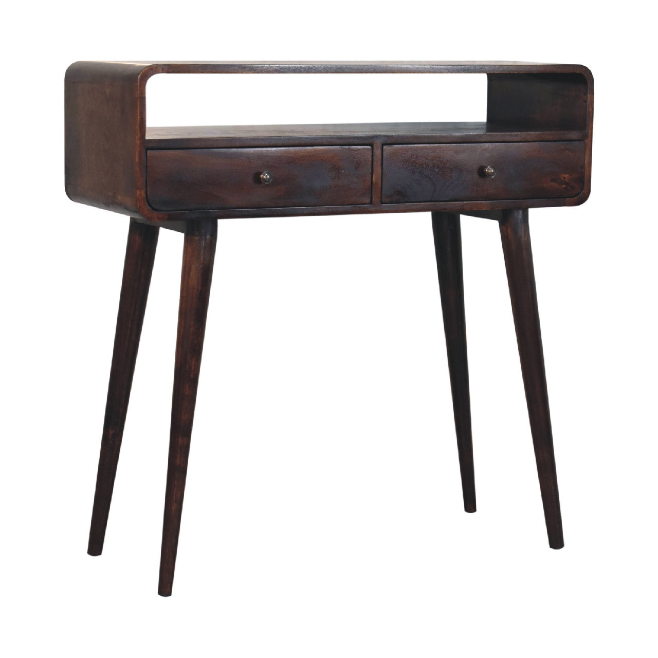 Curved Light Walnut Console Table with Drawers