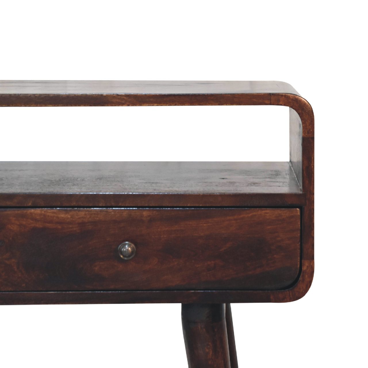 Curved Light Walnut Console Table with Drawers