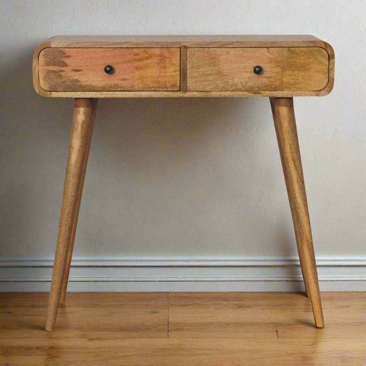 Oak Finish Curved Hallway Table