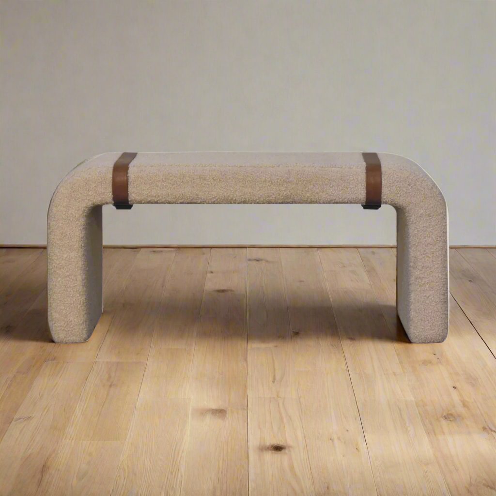 Handwoven Cotton Bench with Belted Strap Design | Contemporary UK Furniture