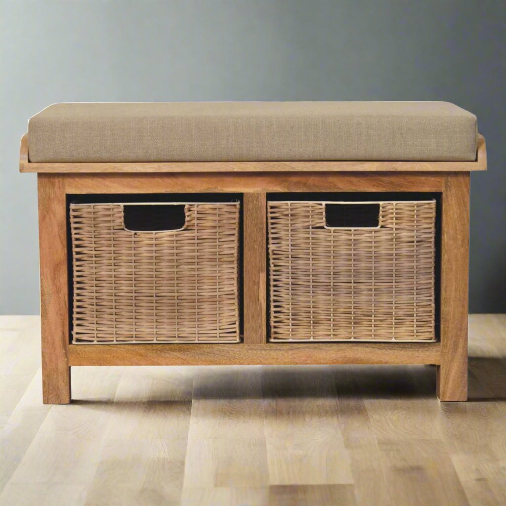 Rattan Basket Linen Bench