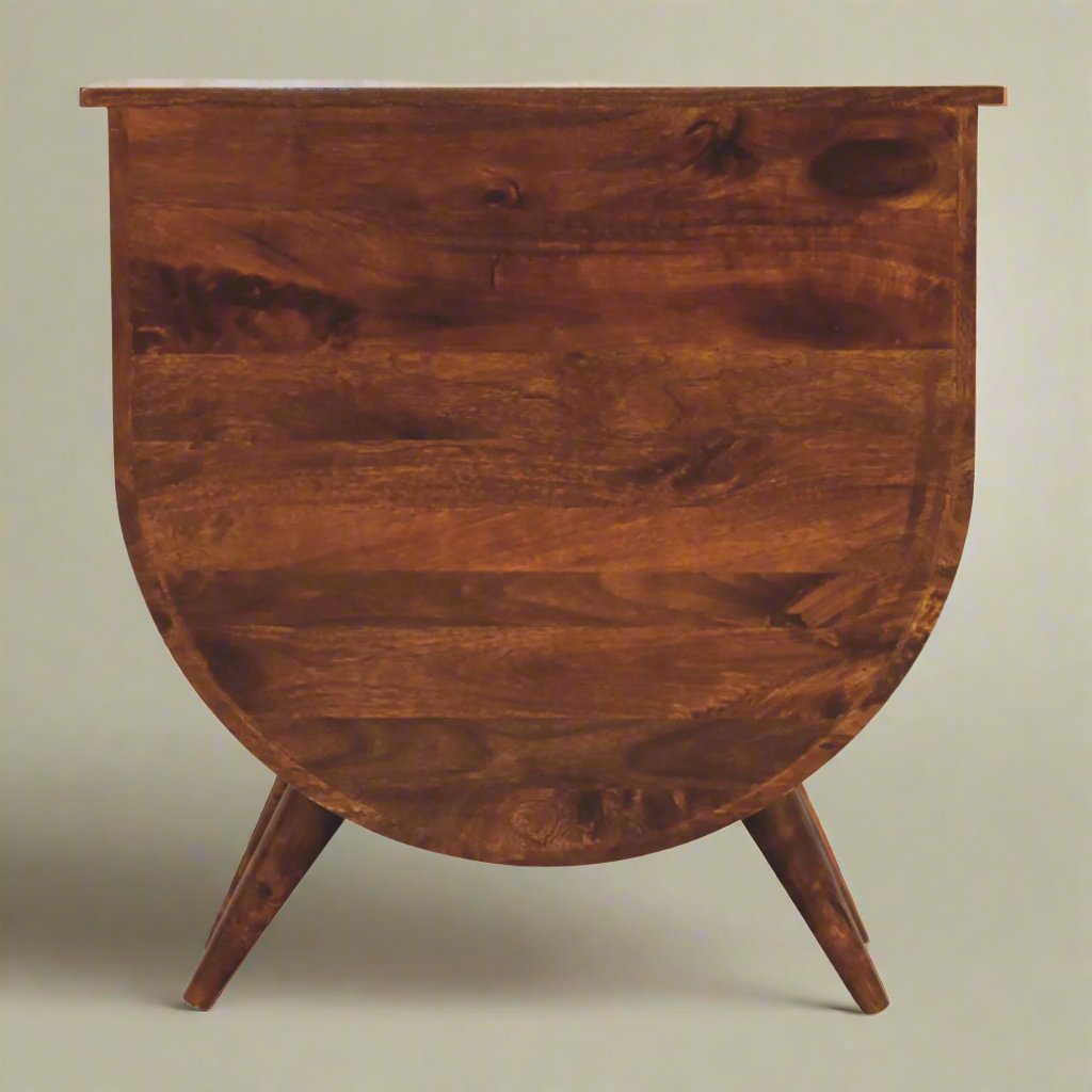 Agra Solid Mango Wood Bedside Table | Chestnut Finish with Nordic-Style Legs and Gold Accents