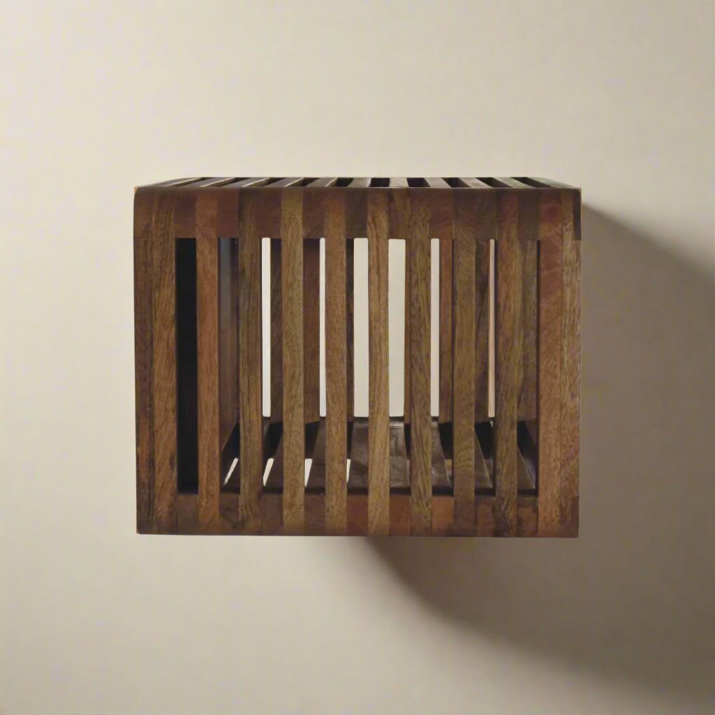 Soba Wall-Mounted Bedside Table | Solid Mango Wood with Hand-Carved Design and Open Storage Slot