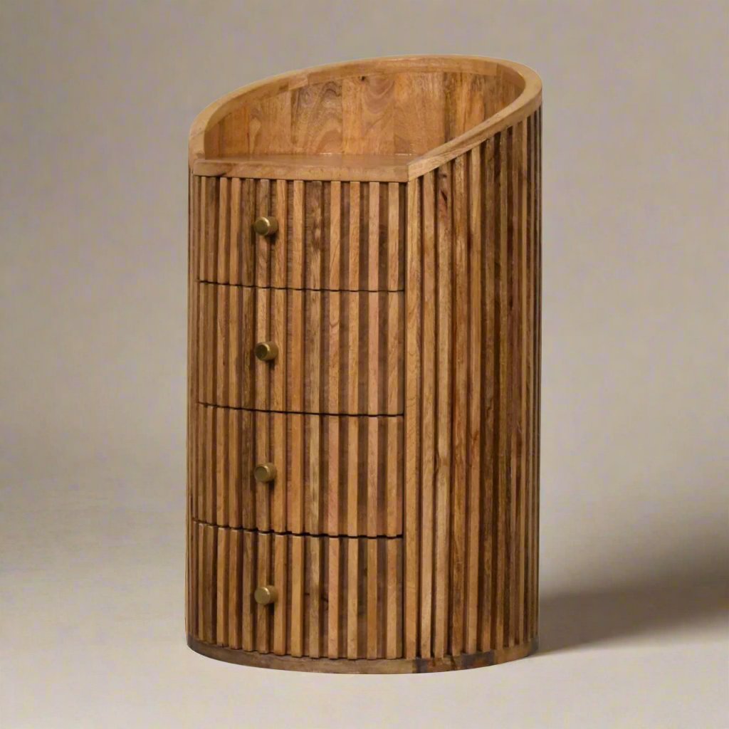 Soba Bedside Table | 100% Solid Mango Wood with Hand-Carved Design and Spacious Drawers