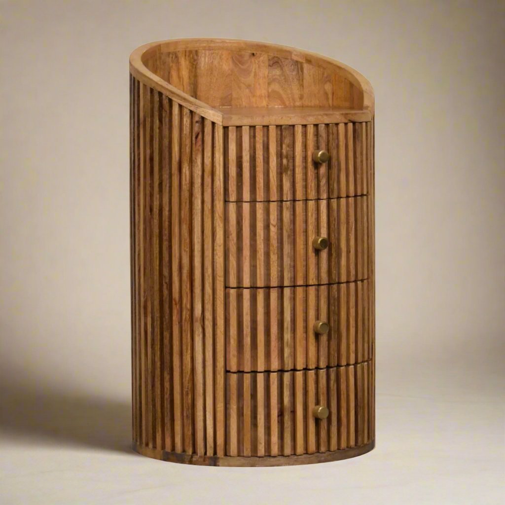 Soba Bedside Table | 100% Solid Mango Wood with Hand-Carved Design and Spacious Drawers