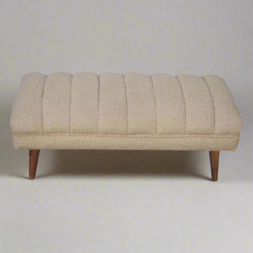 Cream Boucle Puffer Bench | Curved Design with Luxurious Boucle Upholstery