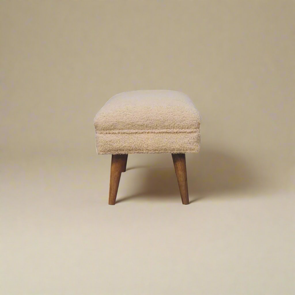 Cream Boucle Puffer Bench | Curved Design with Luxurious Boucle Upholstery