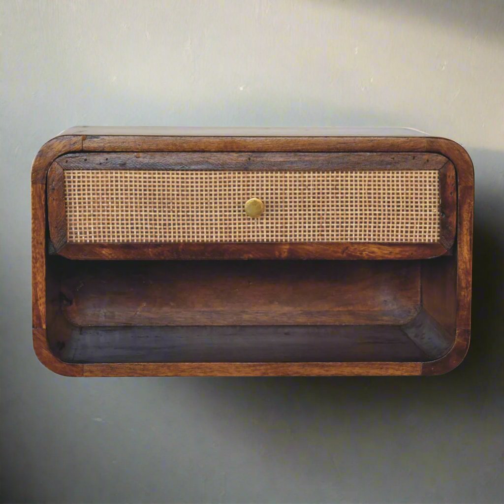 Chestnut Wall Mounted Open Woven Bedside