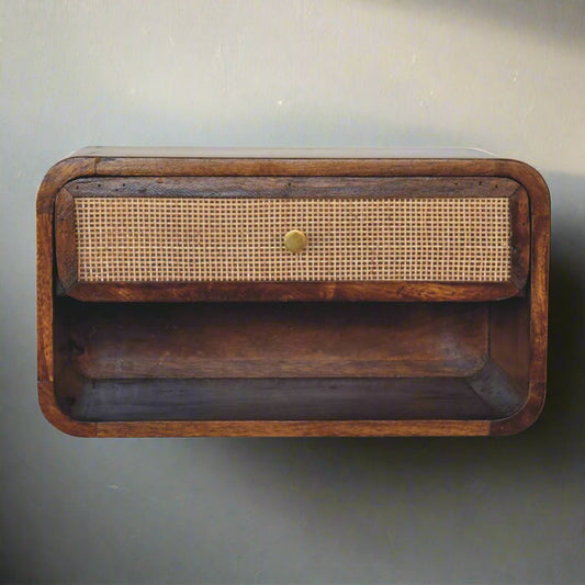 Chestnut Wall Mounted Open Woven Bedside