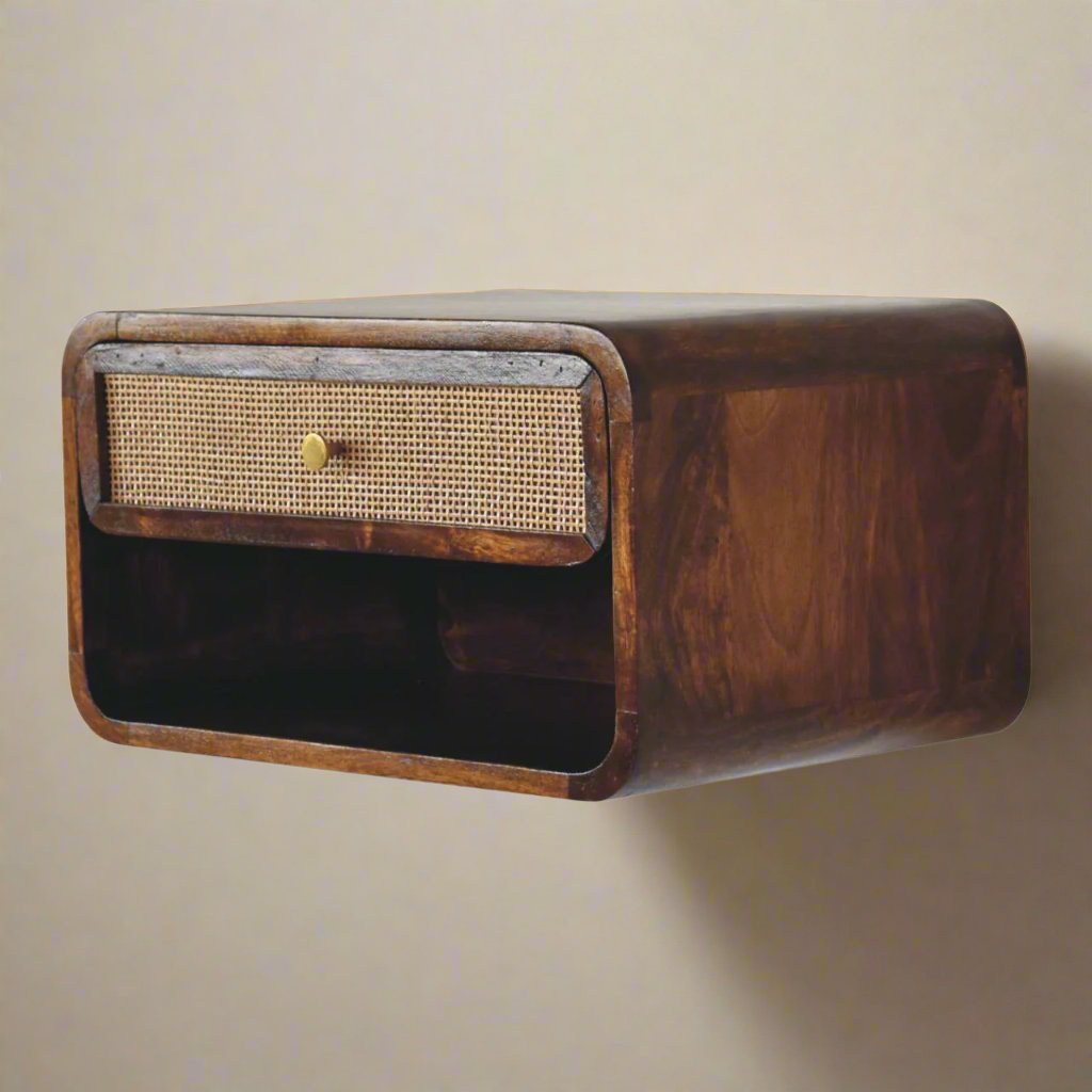 Chestnut Wall Mounted Open Woven Bedside