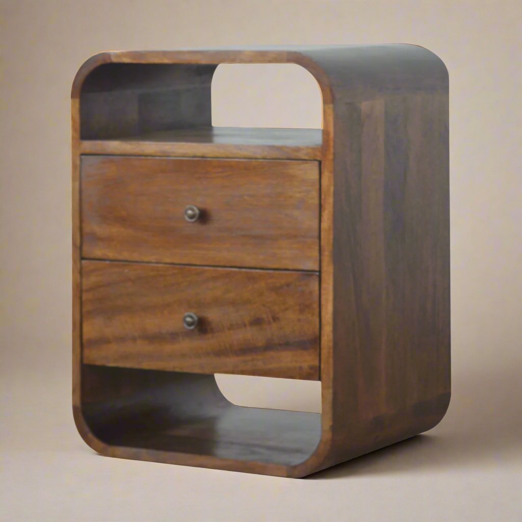 Chestnut Curved Bedside with 2 Drawers