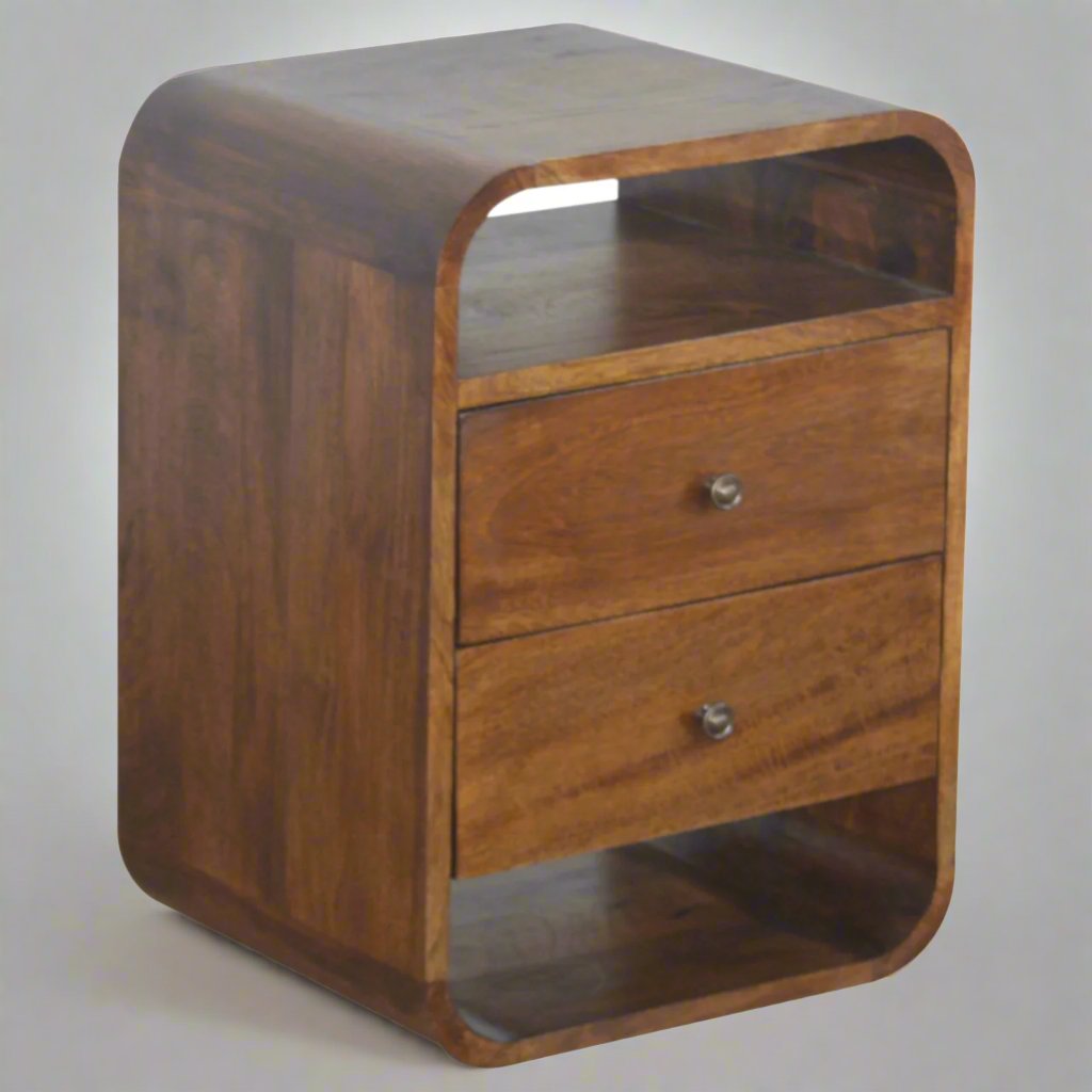 Chestnut Curved Bedside with 2 Drawers