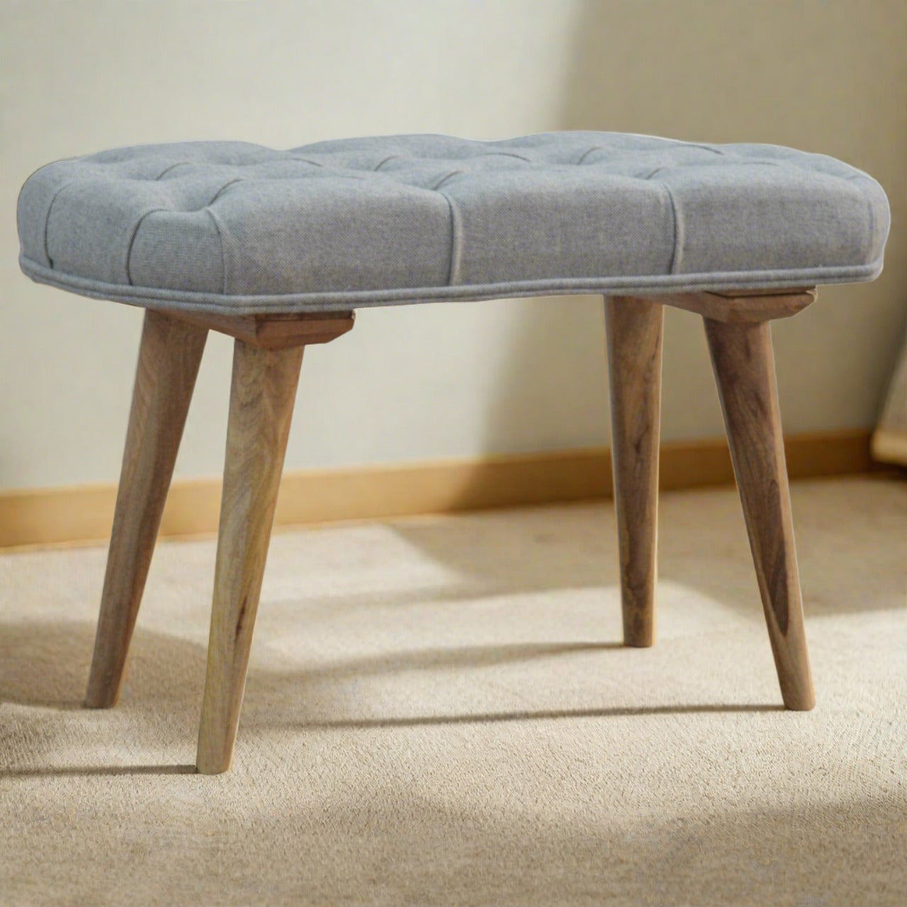 Grey Tweed Bench | 100% Solid Mango Wood with Oak Finish Nordic-Style Legs