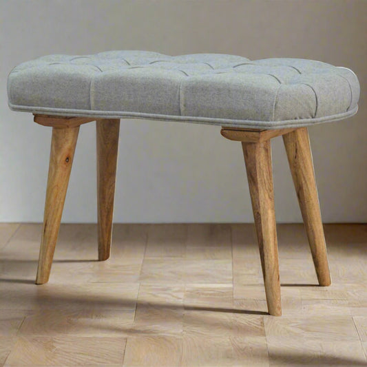 Grey Tweed Bench | 100% Solid Mango Wood with Oak Finish Nordic-Style Legs