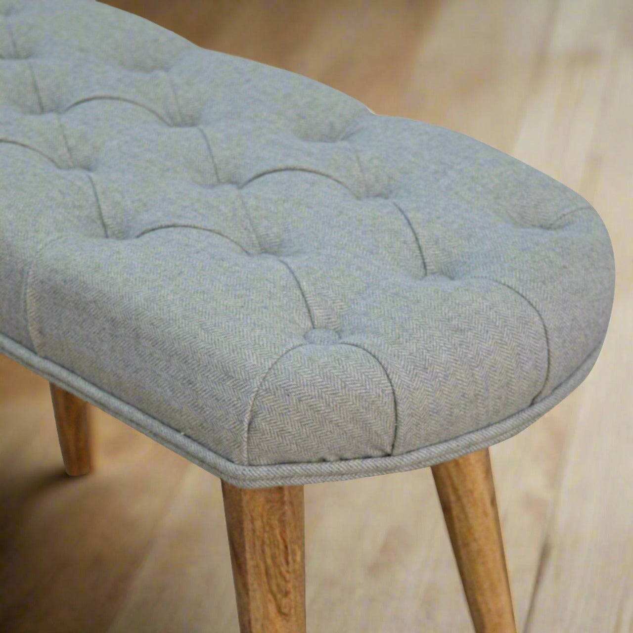 Grey Tweed Bench | 100% Solid Mango Wood with Oak Finish Nordic-Style Legs