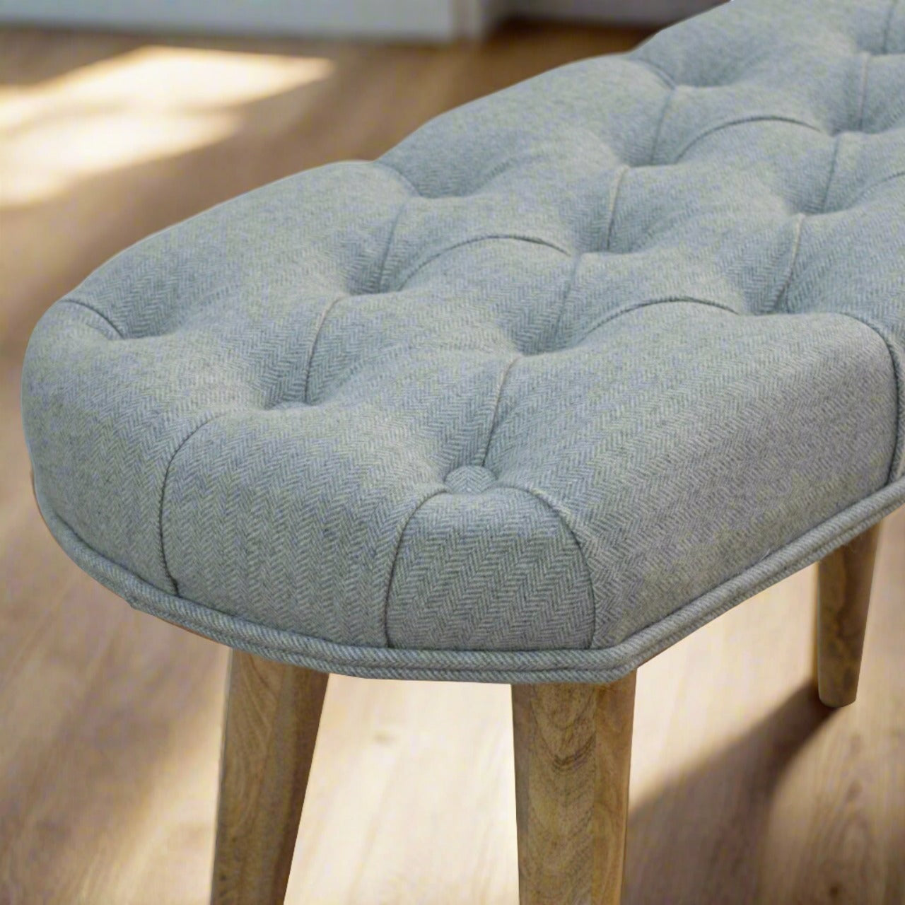 Grey Tweed Bench | 100% Solid Mango Wood with Oak Finish Nordic-Style Legs