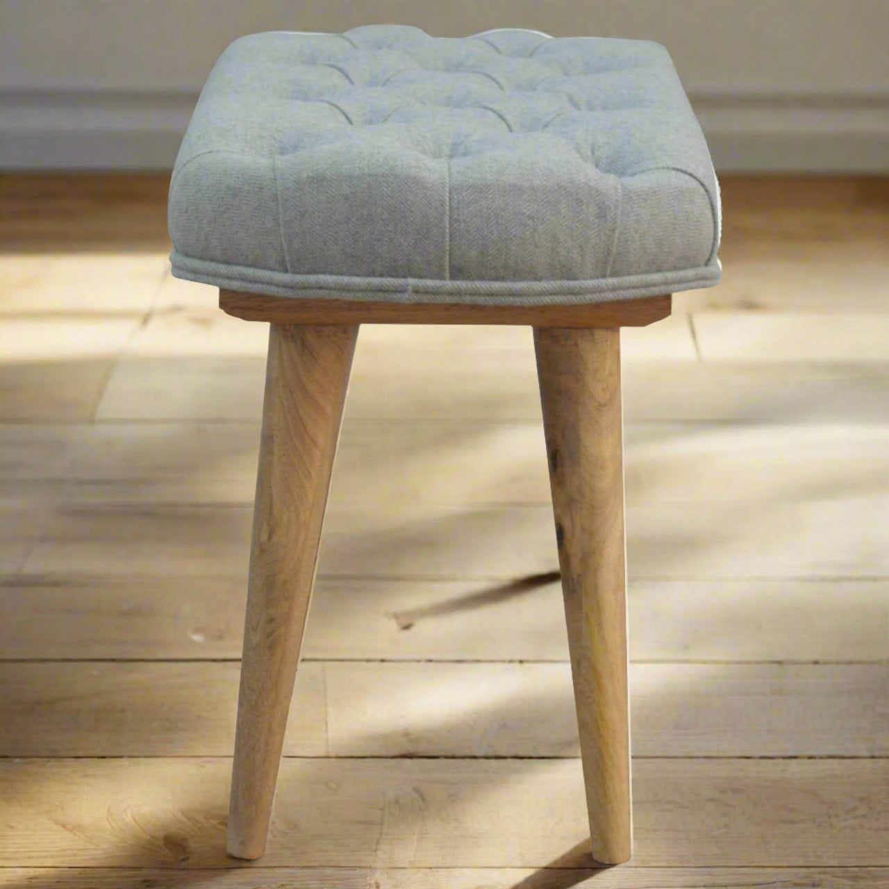 Grey Tweed Bench | 100% Solid Mango Wood with Oak Finish Nordic-Style Legs