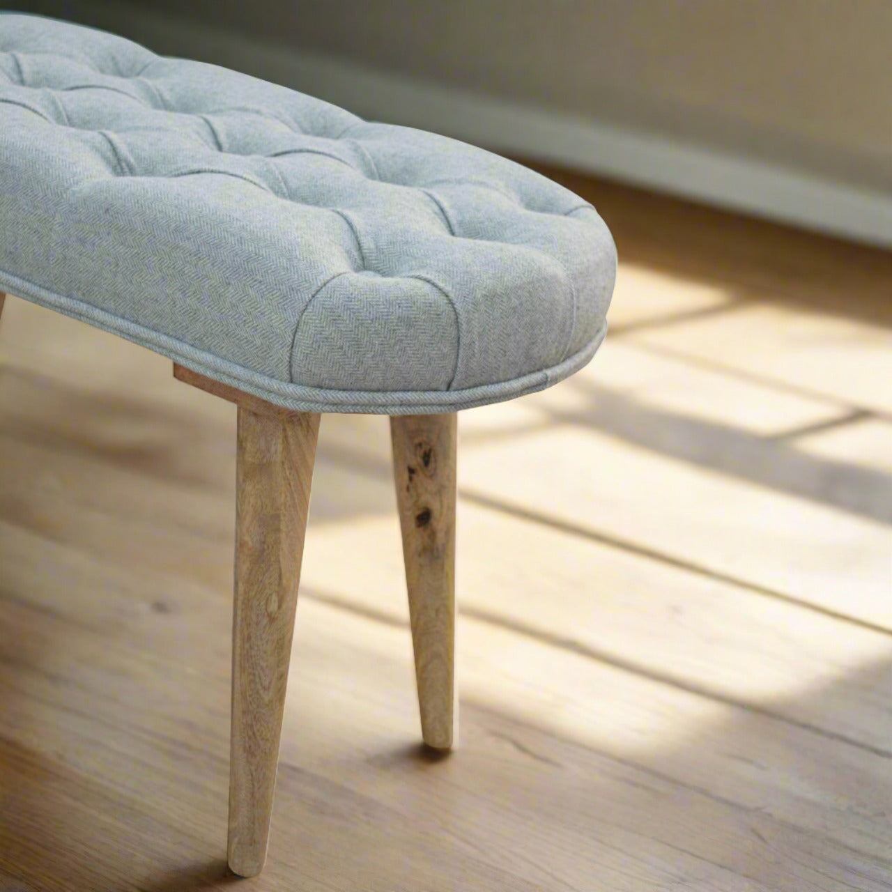 Grey Tweed Bench | 100% Solid Mango Wood with Oak Finish Nordic-Style Legs