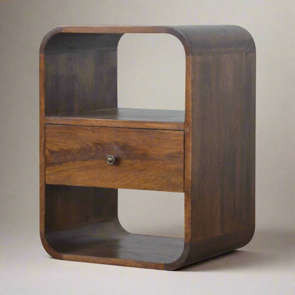 Chestnut Curved Bedside table with 1 Drawer