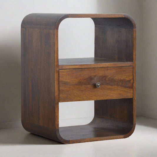 Chestnut Curved Bedside table with 1 Drawer