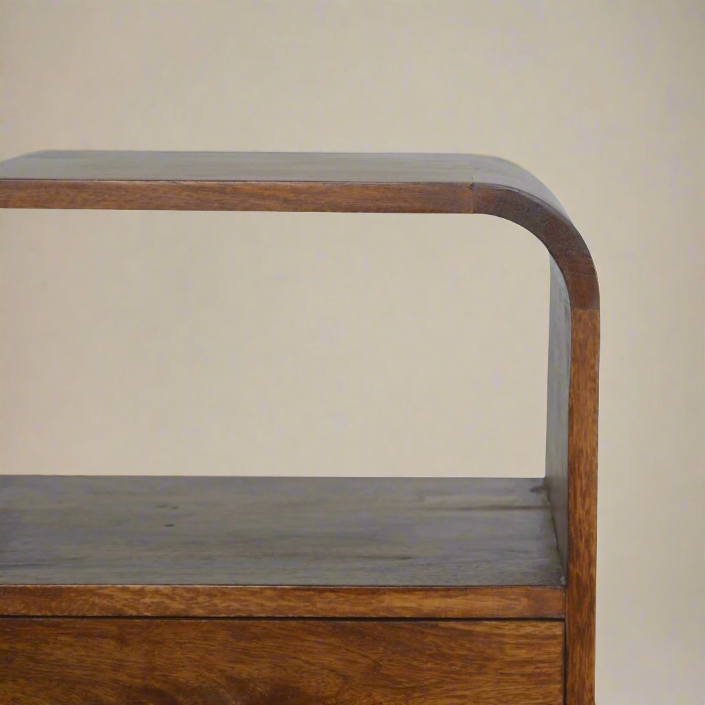 Chestnut Curved Bedside table with 1 Drawer