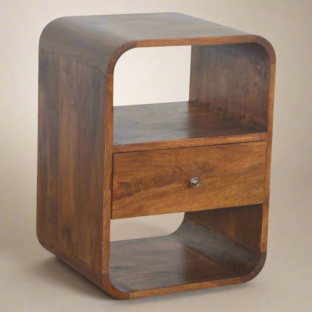 Chestnut Curved Bedside table with 1 Drawer